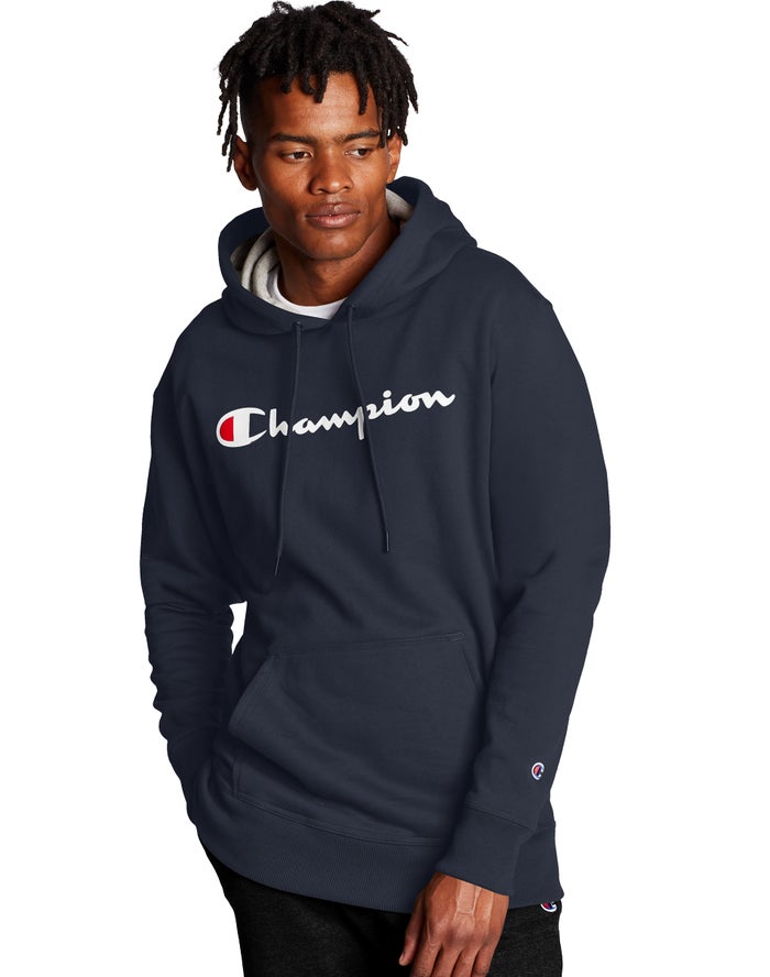 Champion Powerblend Script Logo Hoodie Heren - Donkerblauw - Belgie 0453PHAQS